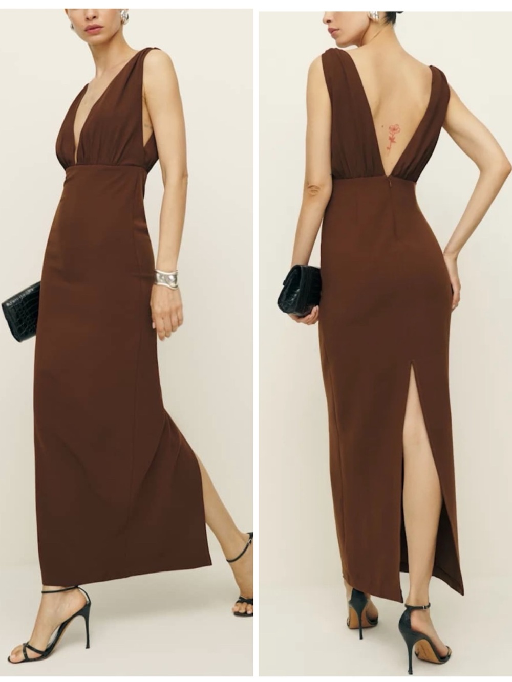 REFORMATION Velda Midi Dress in Chocolate Brown Size 10 NWT